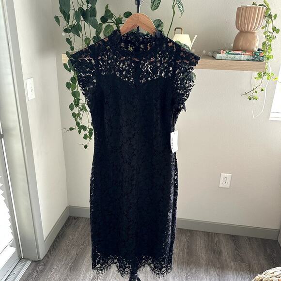 En Focus Studio Black Floral Lace Sheath Dress NWT Size 6 Cocktail Formal Midi - Picture 1 of 9